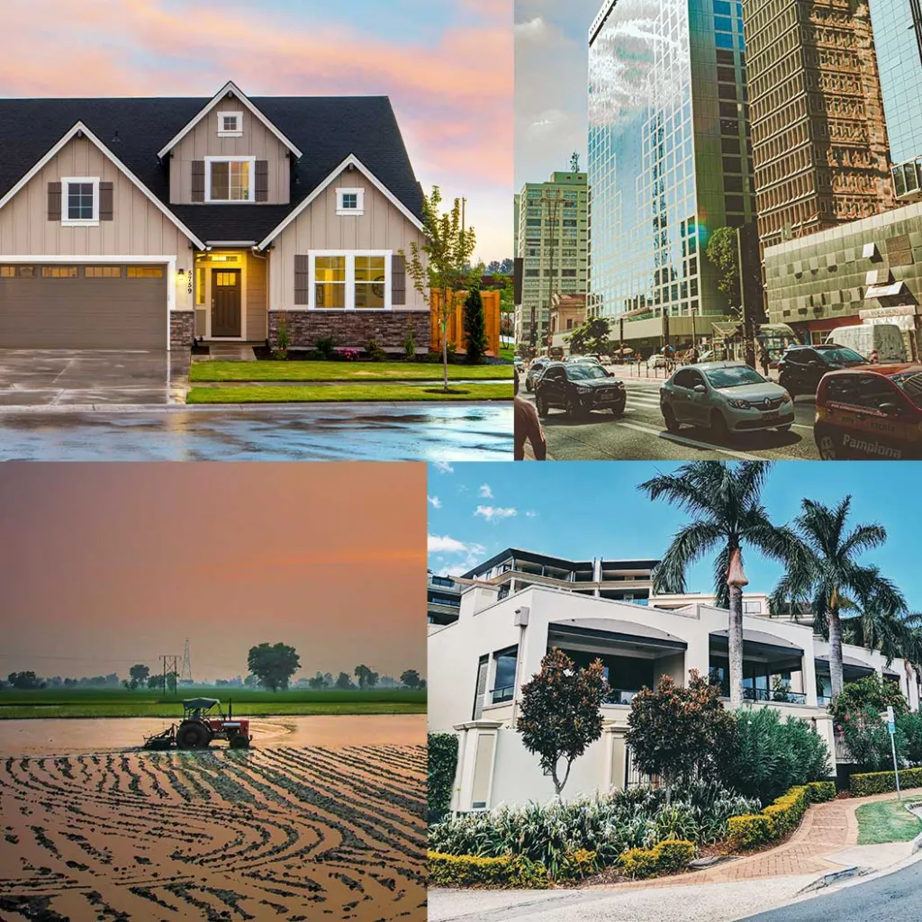 collage of houses and property